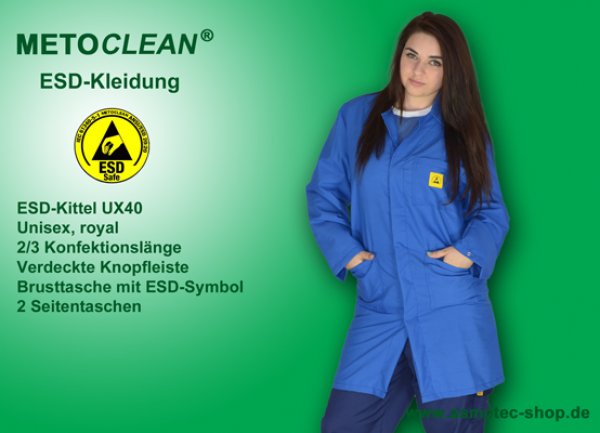 METOCLEAN ESD-Smock UX40-RB, royal blue - www.asmetec-shop.de