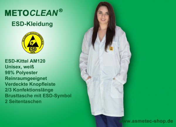 METOCLEAN ESD-Smock AM120-W, white - www.asmetec-shop.de