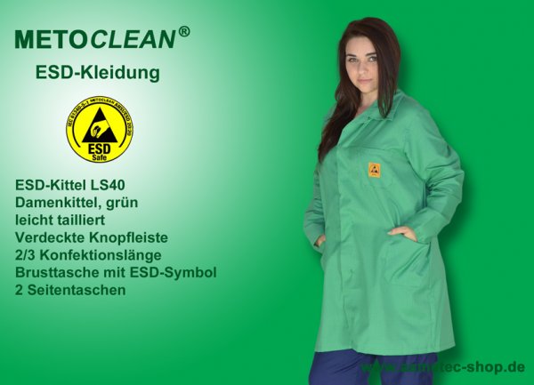 METOCLEAN ESD-Smock LS40-GN, green - www.asmetec-shop.de