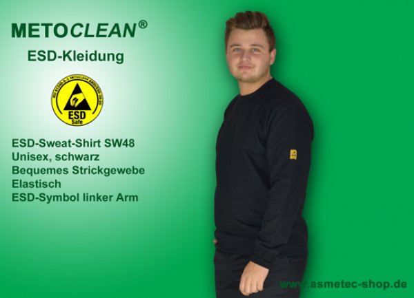 METOCLEAN ESD-Polo-Shirt PL48L-SW, black, long sleeves, unisex - www.asmetec-shop.de