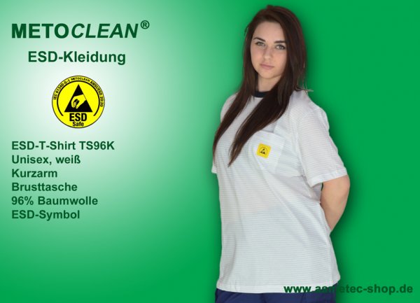 METOCLEAN ESD-T-Shirt TS96K, white, short sleeves, unisex - www.asmetec-shop.de