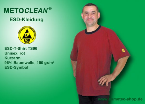 METOCLEAN ESD-T-Shirt TS96K, red, short sleeves, unisex - www.asmetec-shop.de