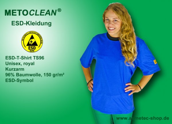 METOCLEAN ESD-T-Shirt TS96K, royal blue, short sleeves, unisex - www.asmetec-shop.de