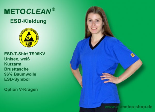 METOCLEAN ESD-T-Shirt TS96KV, royal blau, Kurzarm, unisex - www.asmetec-shop.de