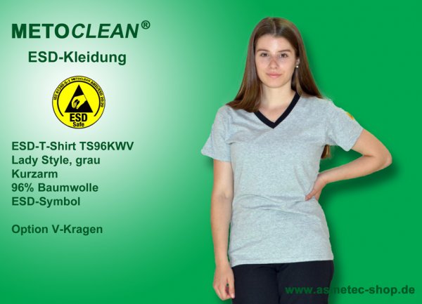 METOCLEAN ESD-T-Shirt TS96KWV, grey, short sleeves, Lady style - www.asmetec-shop.de