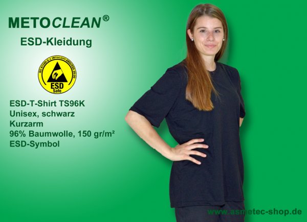 METOCLEAN ESD-T-Shirt TS96K, black, short sleeves, unisex - www.asmetec-shop.de