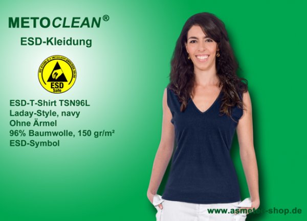 METOCLEAN ESD-T-Shirt TSN96WV, navy, no sleeves, unisex - www.asmetec-shop.de