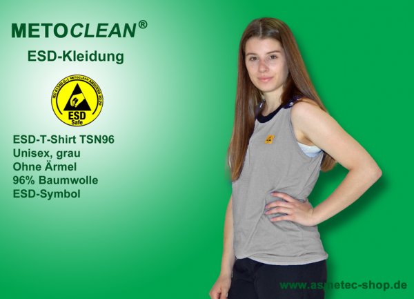 METOCLEAN ESD-T-Shirt TSN96, grey, no sleeves, unisex - www.asmetec-shop.de