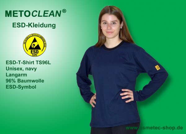 METOCLEAN ESD-T-Shirt TS96L, navy, long sleeves, unisex - www.asmetec-shop.de