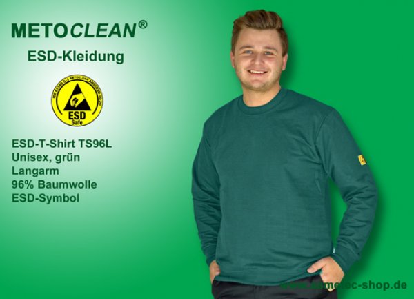 METOCLEAN ESD-T-Shirt TS96L, green, long sleeves, unisex - www.asmetec-shop.de