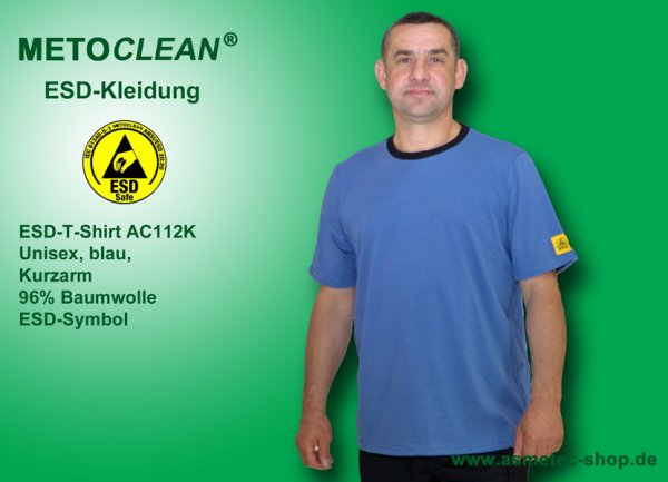 METOCLEAN ESD-T-Shirt TSAC112K, blue, short sleeves, unisex - www.asmetec-shop.de