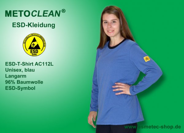 METOCLEAN ESD-T-Shirt TSAC112L, blue, long sleeves, unisex - www.asmetec-shop.de