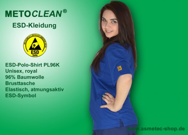 METOCLEAN ESD-Polo-Shirt PL96K, royal, short sleeves, unisex - www.asmetec-shop.de