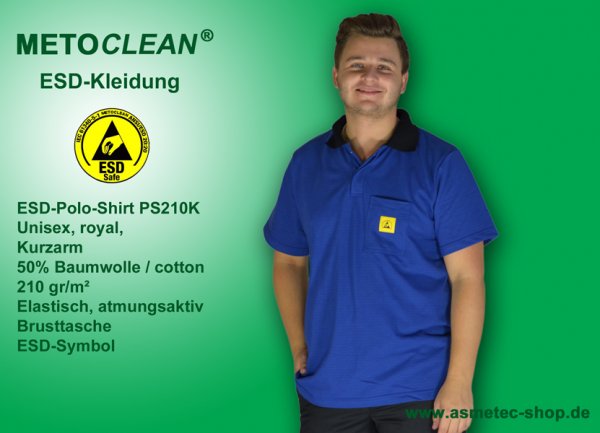 METOCLEAN ESD-Polo-Shirt PS210K-RB, royal blue, short sleeves, unisex - www.asmetec-shop.de