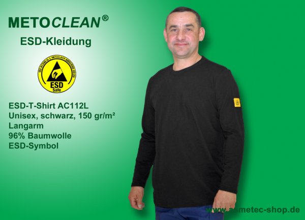 METOCLEAN ESD-T-Shirt TS-AC112K, black, short sleeves, unisex - www.asmetec-shop.de