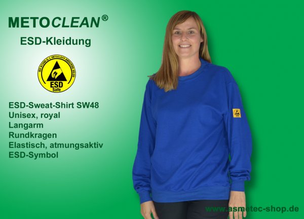 METOCLEAN ESD-Sweat-Shirt SW48RL-RB, royal blue, long sleeves, unisex - www.asmetec-shop.de