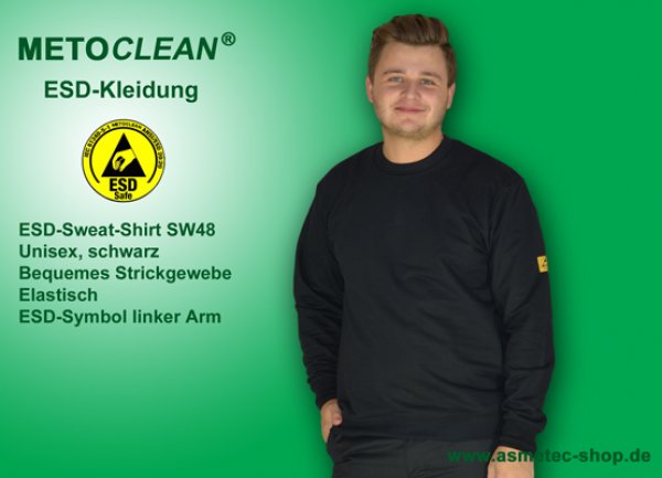 METOCLEAN ESD-Sweat-Shirt SW48RL-SW, black, unisex - www.asmetec-shop.de