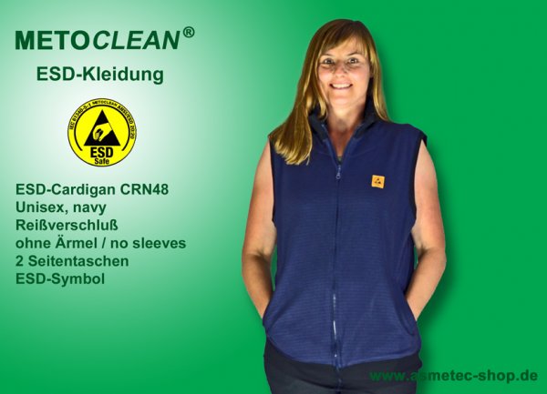 METOCLEAN ESD-Cardigan CRN48-NB, navy, no sleeves, unisex - www.asmetec-shop.de