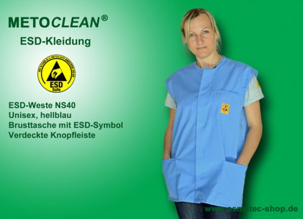 METOCLEAN ESD-Vest NS40-LB, light blue - www.asmetec-shop.de