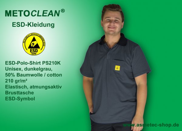 METOCLEAN ESD-Polo-Shirt PS210K-DGR, dunkelgrau, Kurzarm, unisex - www.asmetec-shop.de