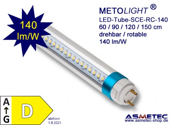 METOLIGHT LED-tube SCE-Rc 150 cm, 30 Watt, 4700 lm, 6000K, matt, A++ - wwww.asmetec-shop.de