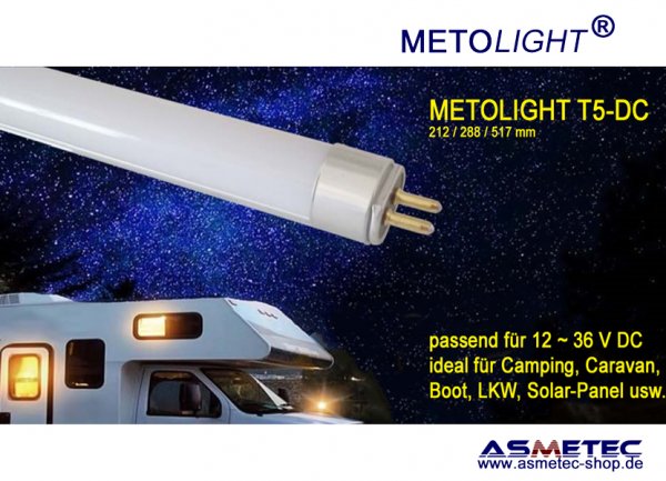 LED Tube Metolight T5-DC, 288 mm, for DC voltgage 12 to 36 V DC