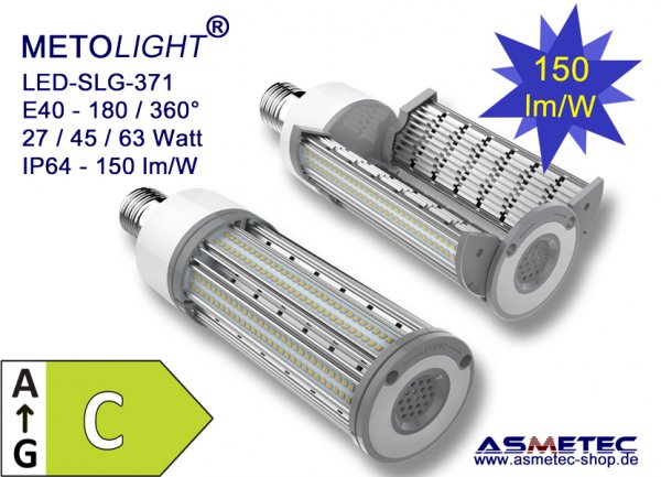 METOLIGHT LED-Lampe SLG371, 63 Watt, 9000 lm, warmweiß, 180_360°, IP64 - www.asmetec-shop.de