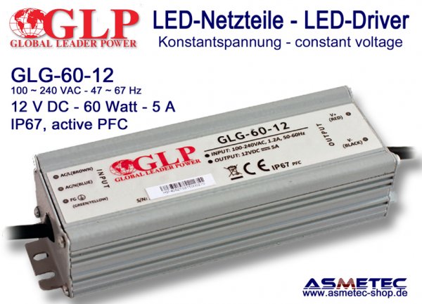 LED-Netzteil GLP - GLG-60-12, 12 VDC, 60 Watt - www.asmetec-shop.de