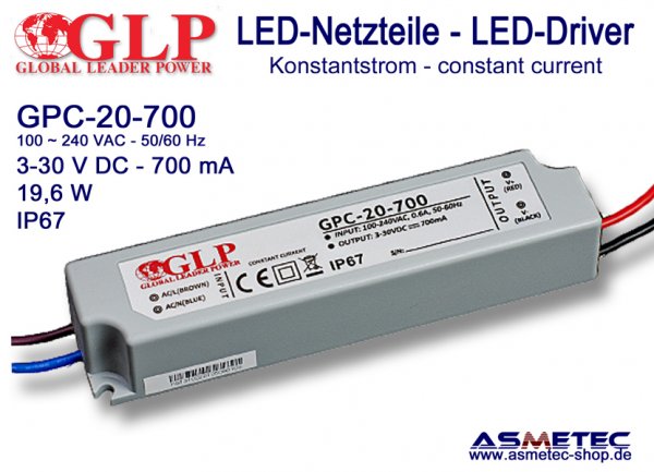 LED-driver GLP - GPC-20-700, 700 mA, 16 Watt - www.asmetec-shop.de