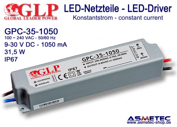 LED-driver GLP - GPC-35-1050, 1050 mA, 31 Watt - www.asmetec-shop.de