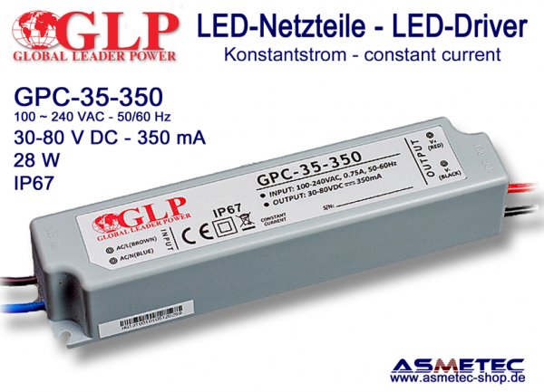 LED-driver GLP - GPC-35-350, 350 mA, 28 Watt - www.asmetec-shop.de