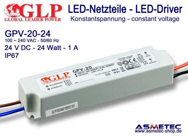 LED-driver GLP - GPV-12-24, 24 VDC, 12 Watt - www.asmetec-shop.de