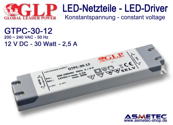 LED-Netzteil GLP - GTPC-30-12, 12 VDC, 30 Watt - www.asmetec-shop.de