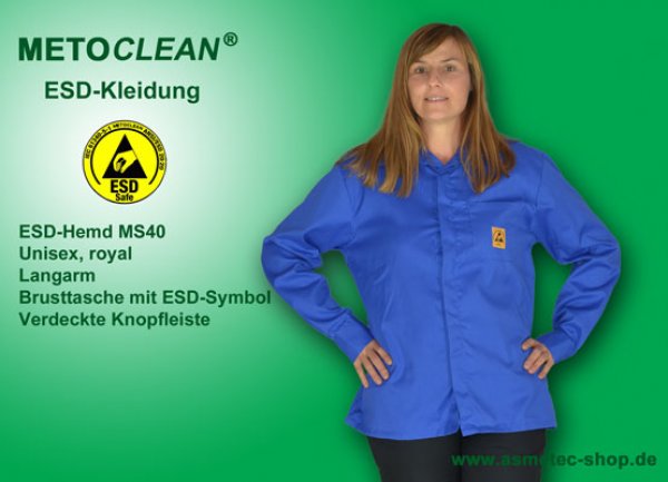 METOCLEAN ESD-Shirt MS40L-RB, royal blue - www.asmetec-shop.de