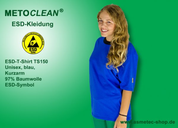 METOCLEAN ESD-T-Shirt TS150K, blue, short sleeves, unisex - www.asmetec-shop.de
