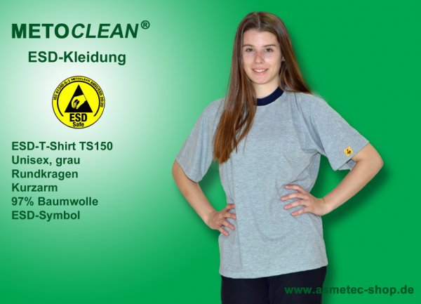 METOCLEAN ESD-T-Shirt TS150K, grey, short sleeves, unisex - www.asmetec-shop.de