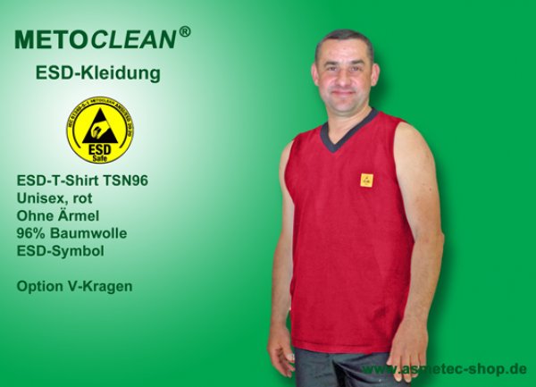 METOCLEAN ESD-T-Shirt TSN96, red, no sleeves, unisex - www.asmetec-shop.de