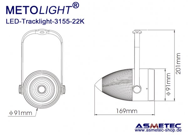 LED tracklight 3155-22Ka-20, 20 Watt - www.asmetec-shop.de