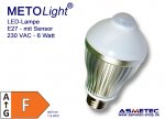 LED-Lampe E27 - A60, 6 Watt, mit PIR Bewegungs-Sensor
