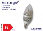METOLIGHT LED Bulb, 4 Watt, E14, candle, clear