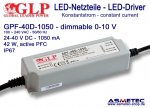 GLP GPF-40D-1050, 1050 mA,  24-40 VDC, 42 Watt, dimmable, IP67