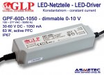 GLP GPF-60D-1050, 1050 mA,  30-60 VDC, 63 Watt, dimmable, IP67
