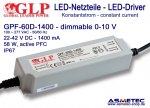 Schaltnetzteil GLP GPF-60D-1400, 1400 mA, 22-42 VDC, 58 Watt, dimmbar, IP67