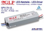 LED driver GLP GPV-75-12, 12 Volt DC, 72 Watt, TÜV